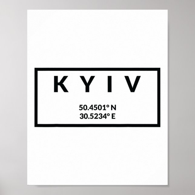 Poster Coordenadas da Capital da Ucrânia - Kyiv  (Frente)