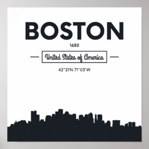 Póster Coordenadas da cidade de Boston, Massachusetts  