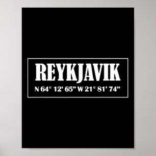 Poster Coordenadas da Cidade de Reykjavik Islândia