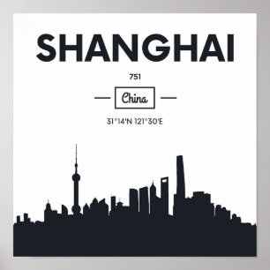 Póster Coordenadas da cidade de Shanghai, China  