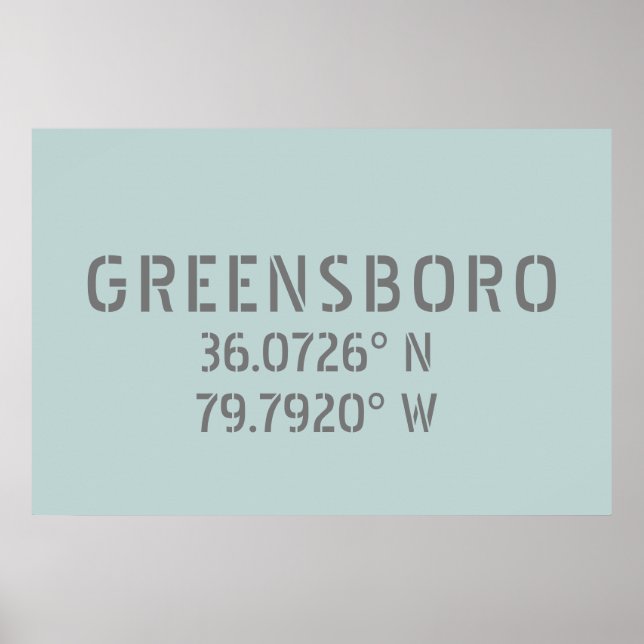 Poster Coordenadas de Latitude e Longitude do Greensboro  (Frente)