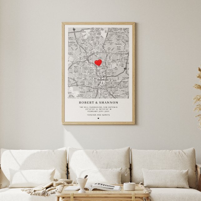 Poster Coordenadas Encontro Coração Casamento Casal Mapa (Criador carregado)