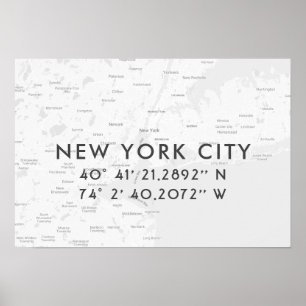 Poster Coordenadas Personalizadas do Mapa de Nova Iorque