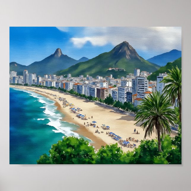 Poster Copacabana Beach Rio Brazi Watercolor (Frente)