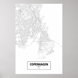Póster Copenhaga, Dinamarca (preto no branco)