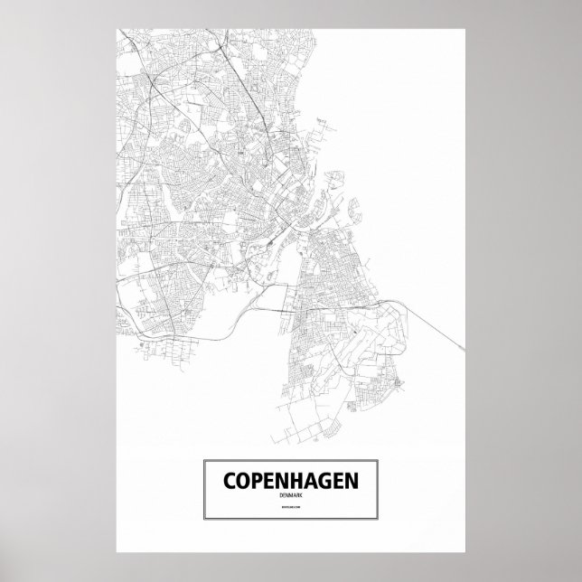 Póster Copenhaga, Dinamarca (preto no branco) (Frente)