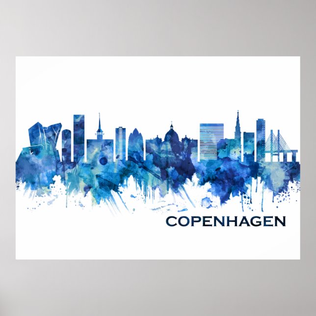 Poster Copenhaga Dinamarca Skyline Blue (Frente)