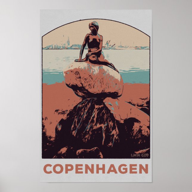 Poster Copenhagen Denmark, o pequeno Posto de estátuas de (Frente)