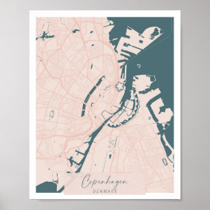 Poster Copenhagen Denmark rosa e azul - Script branco