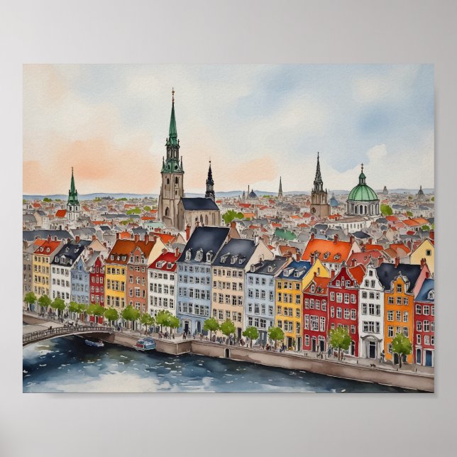 Poster Copenhagen Denmark Watercolor (Frente)
