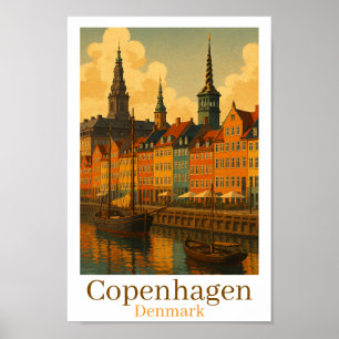 Poster Copenhagen Dinamarca Retro Viagem