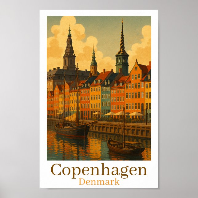 Poster Copenhagen Dinamarca Retro Viagem (Frente)