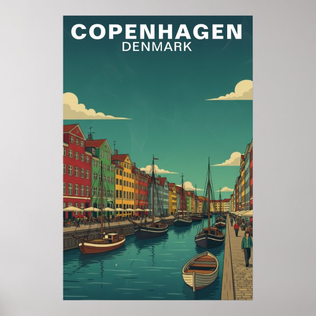 Poster Copenhague Dinamarca Canal Frente Marítimo Viagem (Frente)
