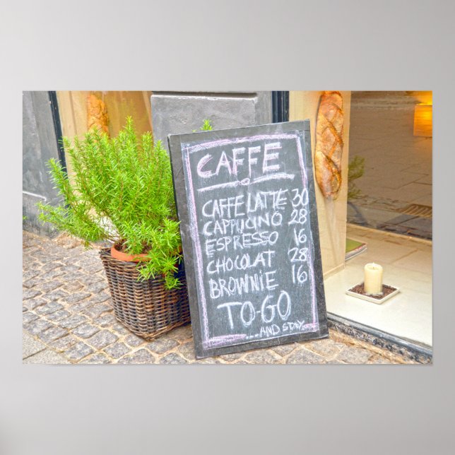 Poster Copenhague, Dinamarca, Letreiro de Cafeteria (Frente)