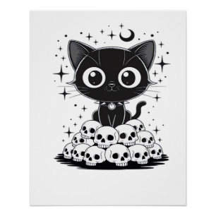 Póster Cópia de Caveiras de Gatos Fofo Sinistro Gato Pret
