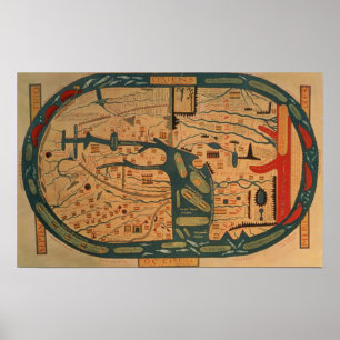 Póster Cópia de um mappamundi do século VIII de Beatus