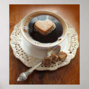 Póster Copo de café com coração