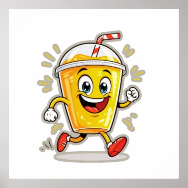 Poster **Copo de Suco de Desenho Animado Correndo – Bebid (Frente)