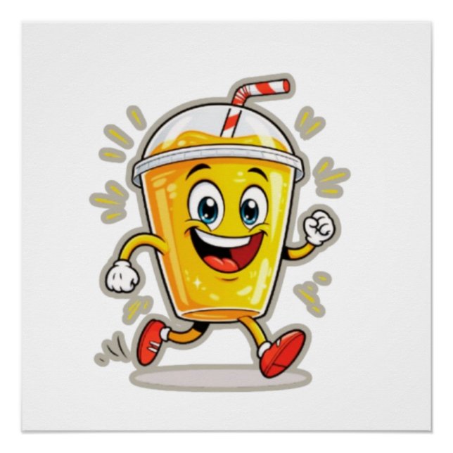 Póster **Copo de Suco de Desenho Animado Correndo – Cha d (Frente)