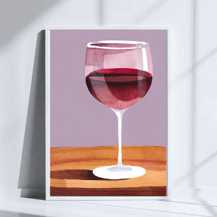 Poster Copo de Vinho Tinto   Aquarela Vino