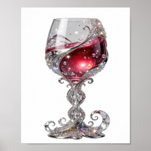 Poster Copo de vinho tinto prateado brilhante (Frente)