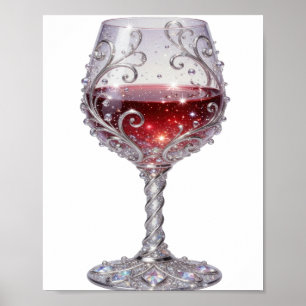 Poster Copo de vinho tinto prateado elegante com arte de