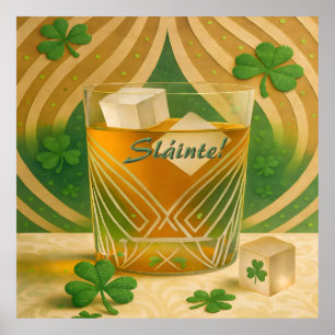 Poster Copo para uísque irlandês Shamrocks "Sláinte!"