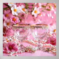 Copos de Cristal Elegantes com Decoração Floral