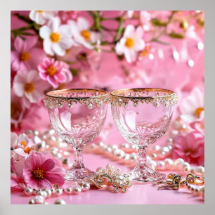 Poster Copos de Cristal Elegantes com Decoração Floral