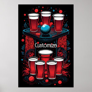 Poster Copos Vermelhos Personalizados Beer Pong