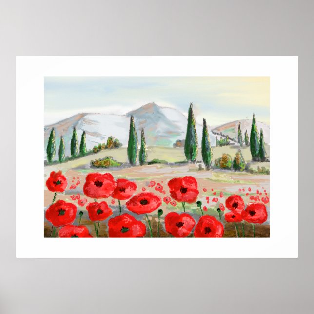 Poster Coquelicots en fête fleurs rouges. (Frente)