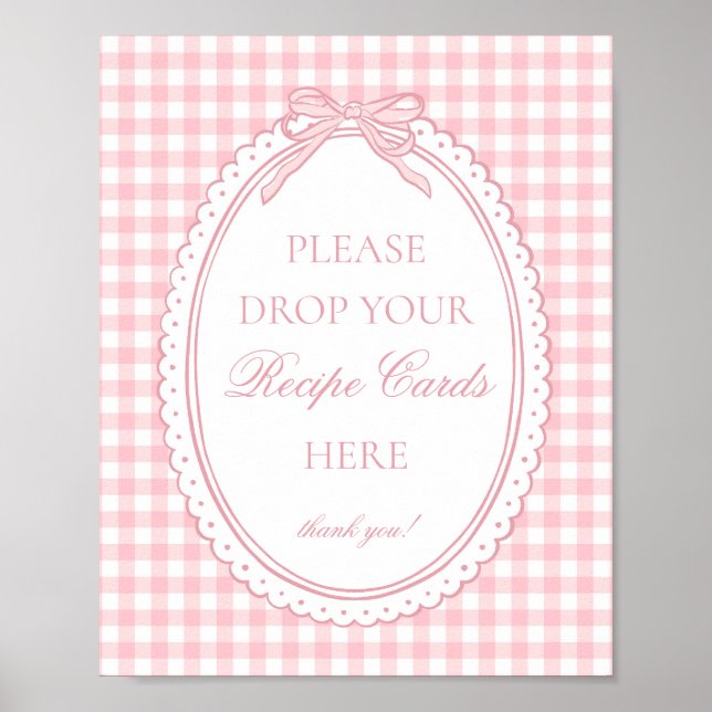 Poster Coquete Gingham Rosa Compartilhe uma Receita (Frente)