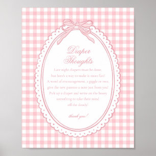 Poster Coquete Gingham Rosa Laço Pensamentos de Fralda Be