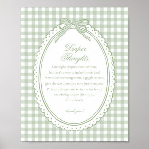 Poster Coquete Gingham Verde Laço Pensamentos de Fralda B