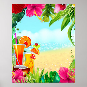Poster Coquetéis de Verão Tropicais & Festa de Verão na P