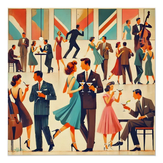 Póster Coquetéis Mid Century Modern No Clube (Frente)