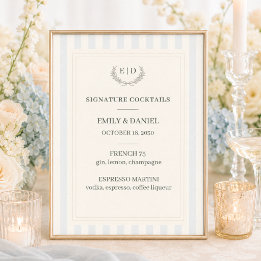 Poster Coquetéis Signature Azul & Sage Listrado Casamento