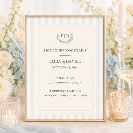 Poster Coquetéis Signature Azul & Sage Listrado Casamento