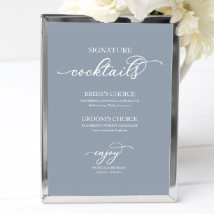 Poster Coquetéis Signature Chic Script Sinal Azul Empoeir