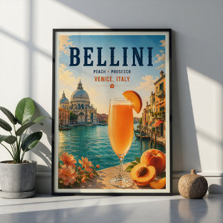Poster Coquetel Bellini Veneza Itália Pêssego Prosecco