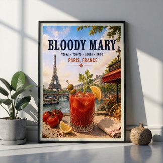 Poster Coquetel Bloody Mary Café Parisiense Bistrô Francê