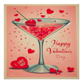 Póster Coquetel Mid Century Valentine Martini