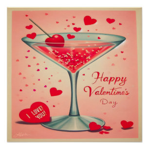 Póster Coquetel Mid Century Valentine Martini