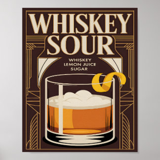 Poster Coquetel Whiskey Sour Arte Deco Vintage Bar