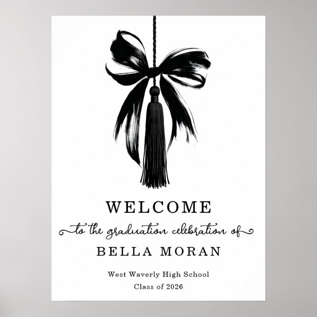 Poster Coquette Black Bow & Tassel Graduation Party (Frente)