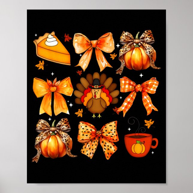 Poster Coquette Bow Pumpkin Season Thanksgiving Autumn Fa (Frente)