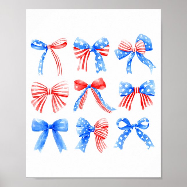 Poster Coquette Bows Red White Blue Usa Flag 4th Of July  (Frente)