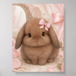 Poster coquette coelho ímã com laço rosa