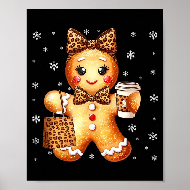 Poster Coquette Cute Gingerbread Leopard Bow Christmas Gi (Frente)