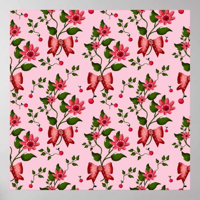 Poster  Coquette  floral Bow Pattern Wallpaper (Frente)
